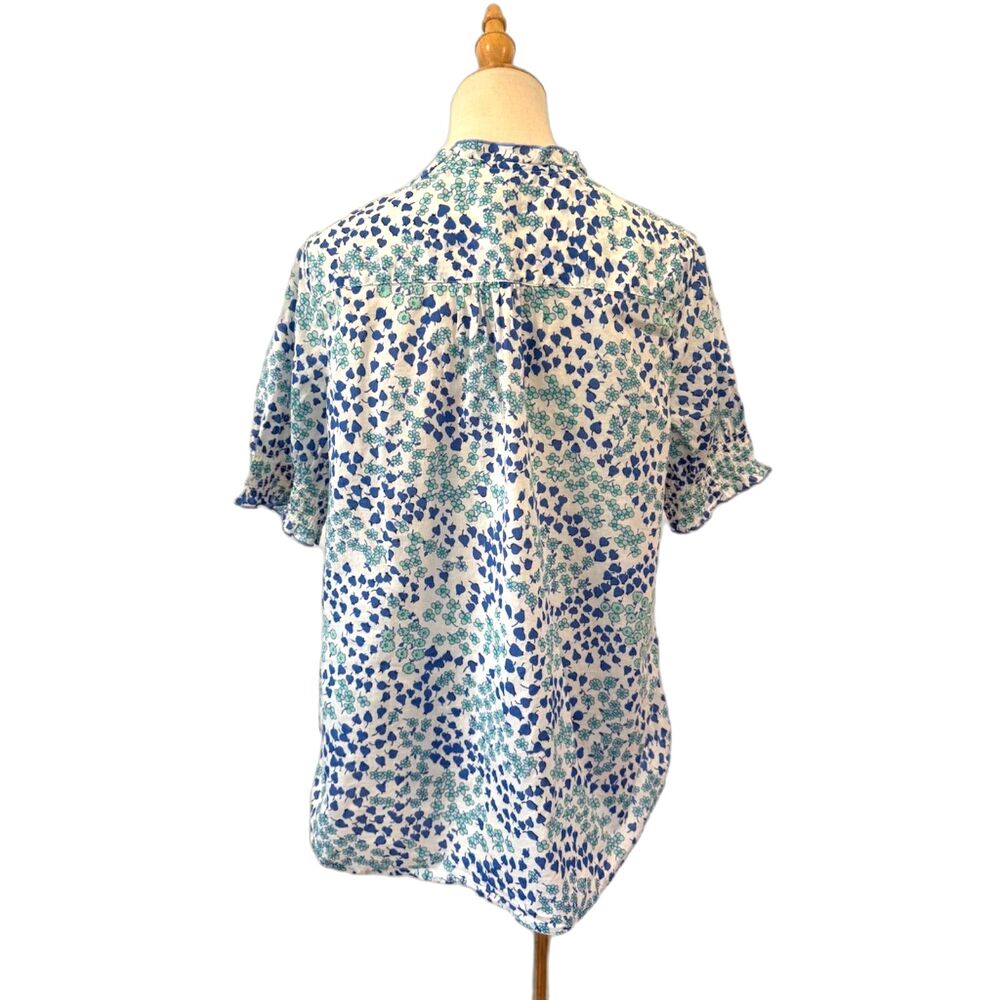 Talbots Lovely Floral Ruffle Top Blue Ditzy Print Large Short Sleeves Popover - Picture 4 of 8